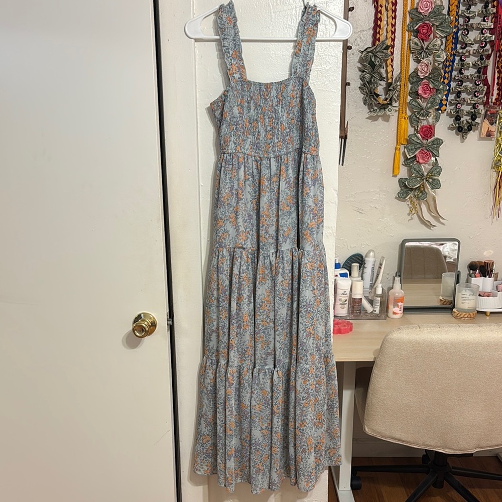 Blush Gray and White Pleated Sundress